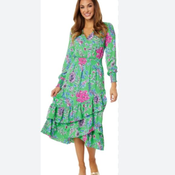 NWT Lilly Pulitzer Cristiana Midi Dress in Gecko Green Brewster Bloom Size 16 - Picture 3 of 15